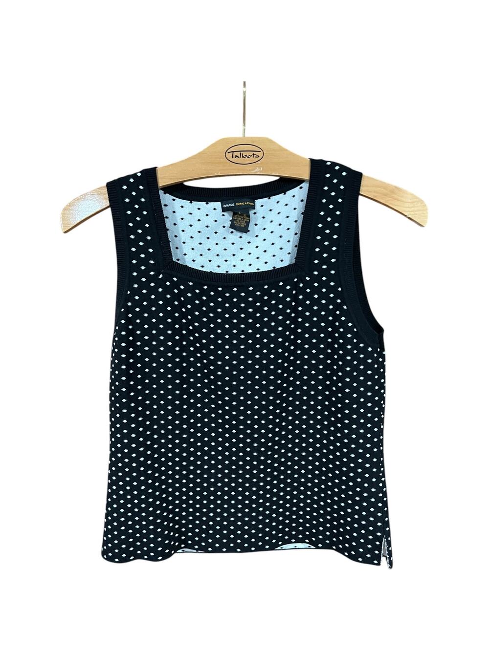 Grace Dane Lewis Polka Dot Tank Top Black White Sleeveless Blouse L